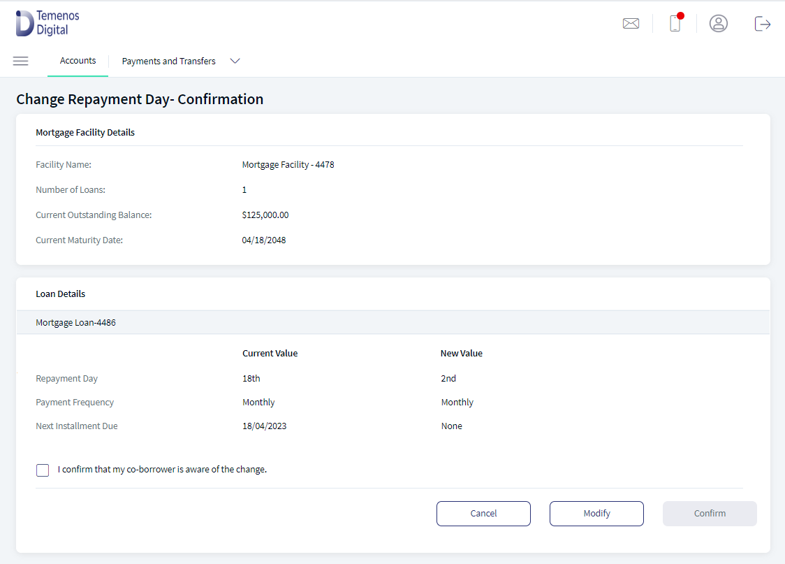Repayment day confirmation